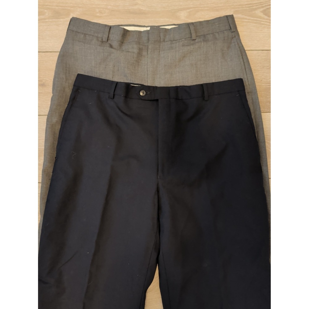 Hart Schaffner Marx Wool Flat Front Cuffed Dress Pants Lot Black Gray Size 36